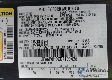 2016 Ford Fusion Se z USA, uszkodzony, nr VIN 3FA6P0HDXGR199426